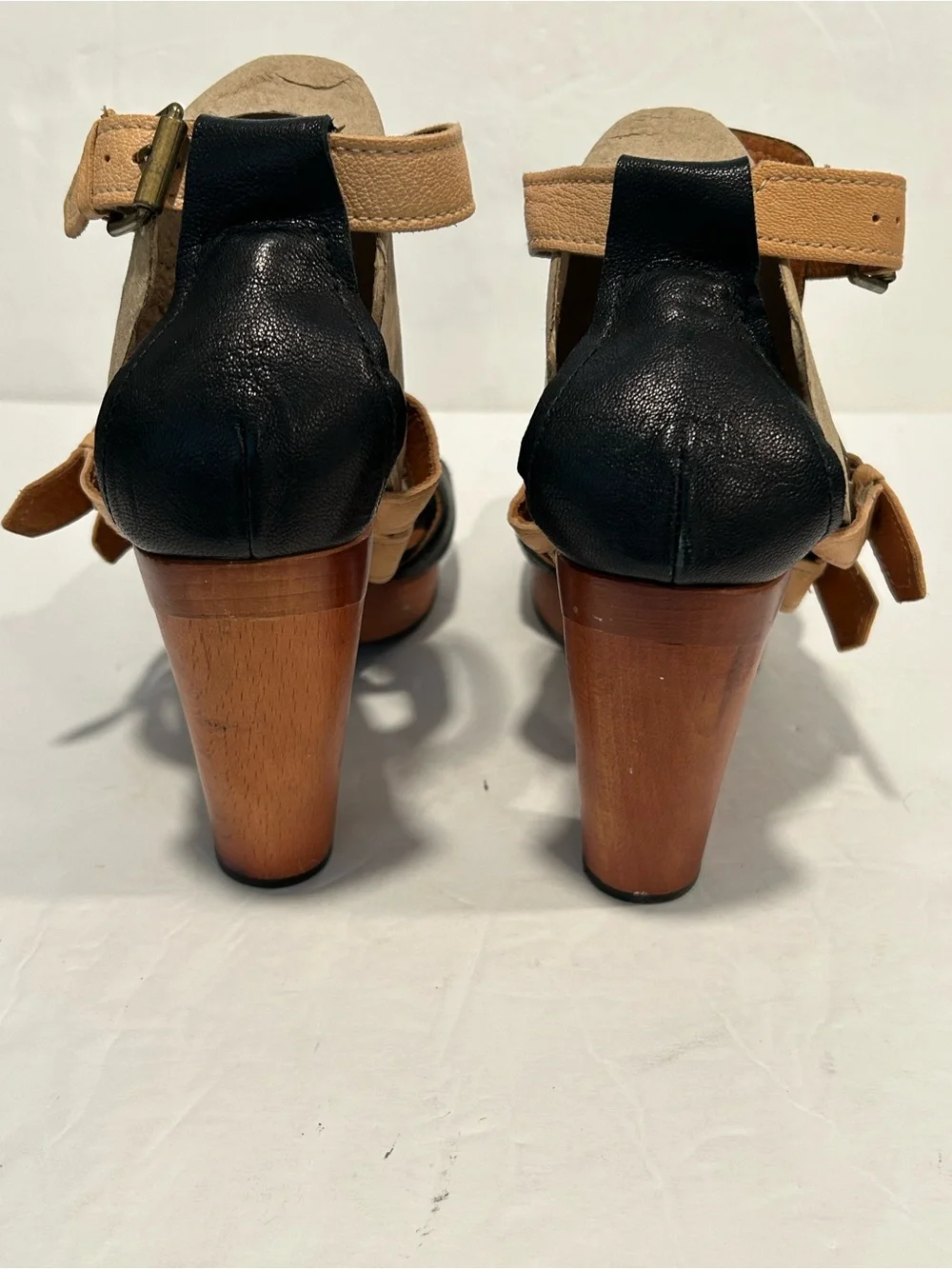 Chie Mihara Strappy Wooden Block Cone Heel Platform leather sandals EU 41|US11 - Picture 4 of 11